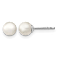 Sterling Silver RH 5-6mm White FW Cultured Round Pearl Stud Earrings