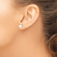 Sterling Silver Rh-plated 8-9mm White FW Cultured Round Pearl Stud Earrings