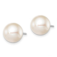 Sterling Silver Rh-plated 9-10mm White FW Cultured Round Pearl Stud Earring