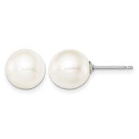Sterling Silver Rh-plated 9-10mm White FW Cultured Round Pearl Stud Earring