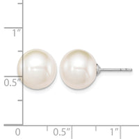 Sterling Silver Rh-plated 10-11mm White FWC Round Pearl Earrings