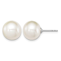 Sterling Silver Rh-plated 10-11mm White FWC Round Pearl Earrings