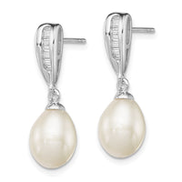 Sterling Silver Rhodium-plated 7-8mm White FWC Pearl CZ Dangle Earrings