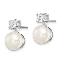 Sterling Silver Rhodium-plated 7-8mm White FWC Pearl CZ Post Earrings