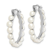 Sterling Silver Rhodium-plated 4-5mm White FWC Pearl Hoops