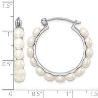 Sterling Silver Rhodium-plated 4-5mm White FWC Pearl Hoops