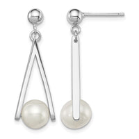 Sterling Silver Rhodium-plated 8-9mm White FWC Pearl Post Dangle