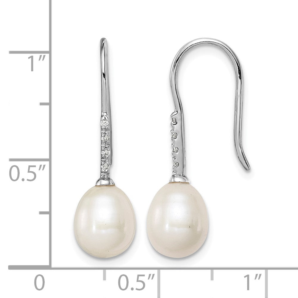 Sterling Silver Rhodium-plated 7-8mm White FWC Pearl CZ Dangle Earrings