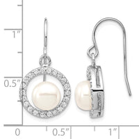 Sterling Silver Rhodium-plated 7-8mm White FWC Pearl CZ Dangle Earrings