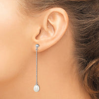 Sterling Silver Rhodium-plated 7-8mm White FWC Pearl Post Dangle Earrings