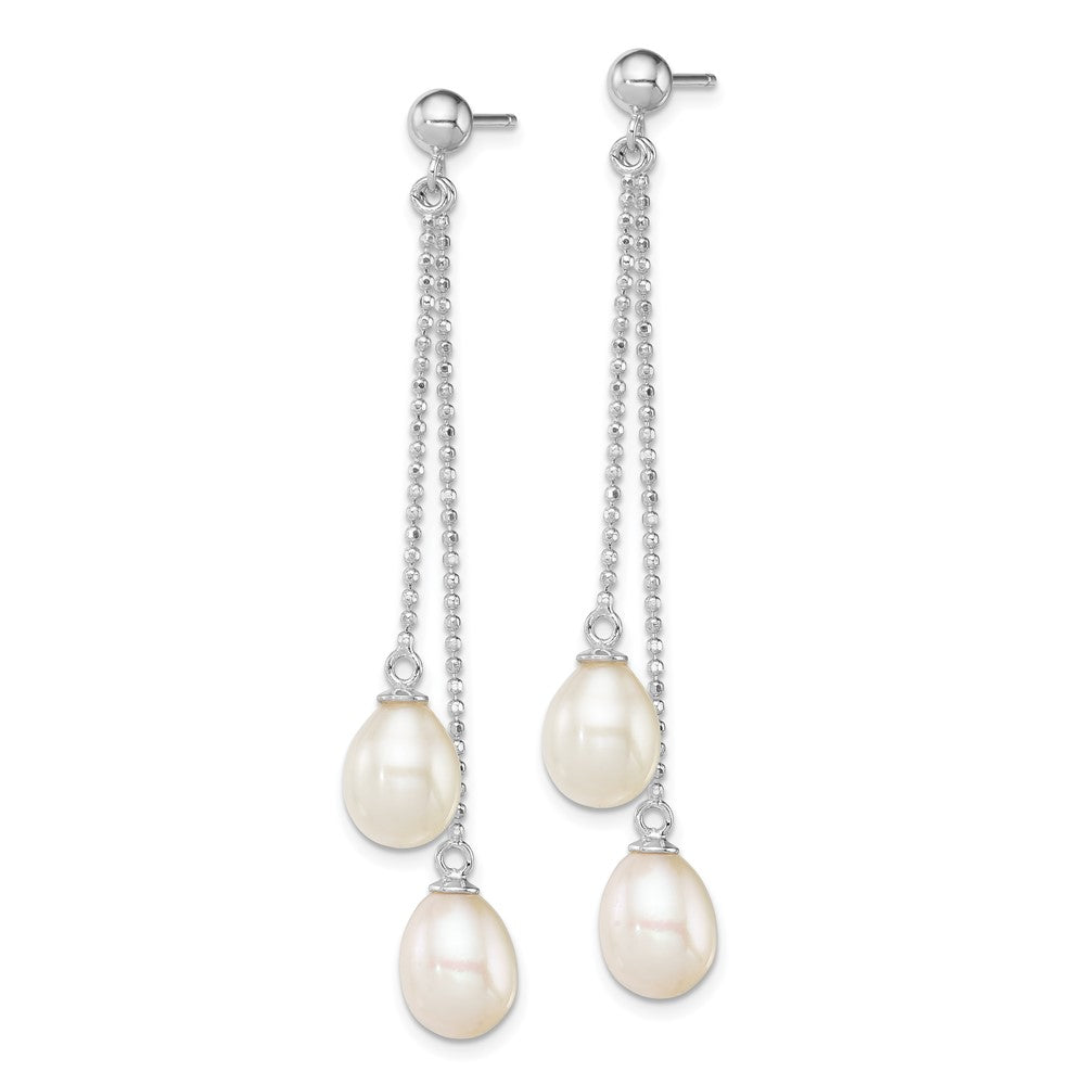 Sterling Silver Rhodium-plated 7-8mm White FWC Pearl Post Dangle Earrings
