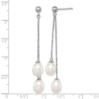 Sterling Silver Rhodium-plated 7-8mm White FWC Pearl Post Dangle Earrings