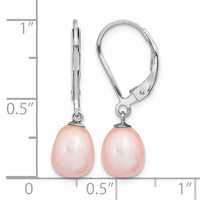 Sterling Silver Rhodium-plated 7-8mm Pink FWC Pearl Leverback Earrings