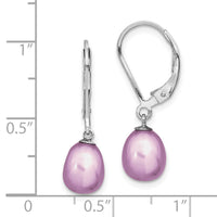 Sterling Silver Rhodium-plated 7-8mm Purple FWC Pearl Leverback Earrings