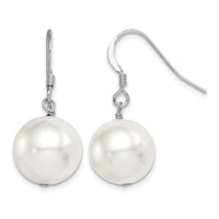 Sterling Silver Rhodium-plated 12-13mm Round Shell Bead Dangle Earrings