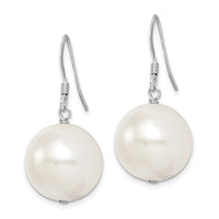 Sterling Silver Rhodium-plated 14-15mm Round Shell Pearl Dangle Earrings