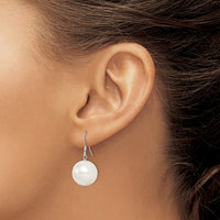 Sterling Silver Rhodium-plated 14-15mm Round Shell Pearl Dangle Earrings