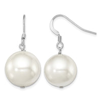 Sterling Silver Rhodium-plated 14-15mm Round Shell Pearl Dangle Earrings