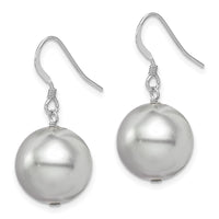 Sterling Silver Rhodium-plated 14-15mm Grey Shell Pearl Dangle Earrings