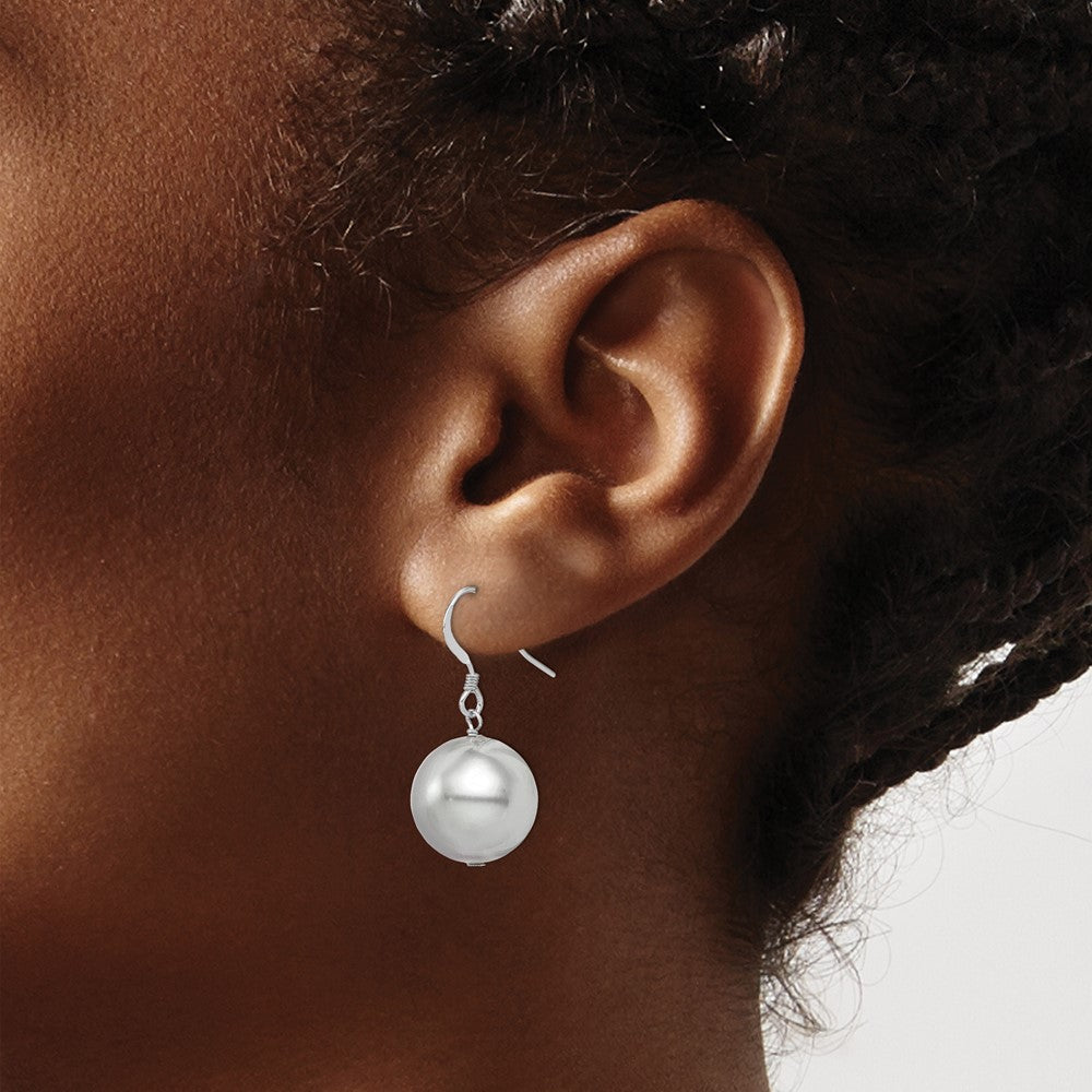 Sterling Silver Rhodium-plated 14-15mm Grey Shell Pearl Dangle Earrings