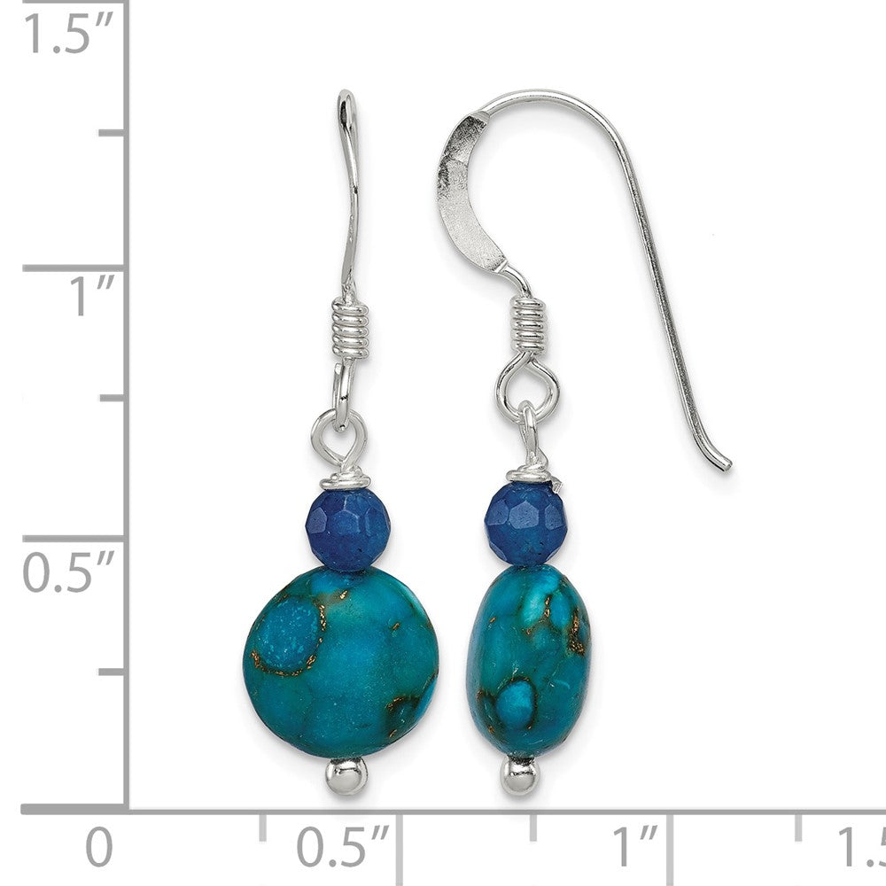 Sterling Silver Polished Blue Agate & Reconstructed Lapis Dangle Earrings