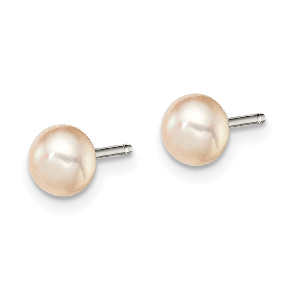 Sterling Silver RH-plated 4-5mm Pink Button FWC Pearl Post Earrings