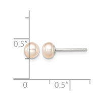 Sterling Silver RH-plated 4-5mm Pink Button FWC Pearl Post Earrings