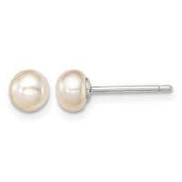 Sterling Silver RH-plated 4-5mm Pink Button FWC Pearl Post Earrings