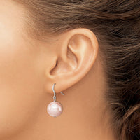 Sterling Silver Rhod-plated 14-15mm Pink Shell Pearl Dangle Earrings