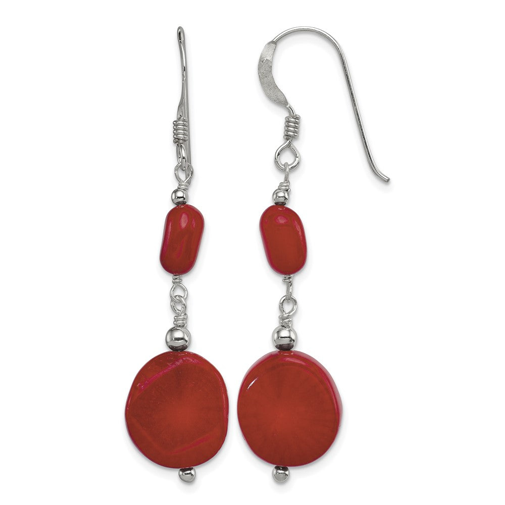 Sterling Silver Polished Round Red Coral Dangle Earrings