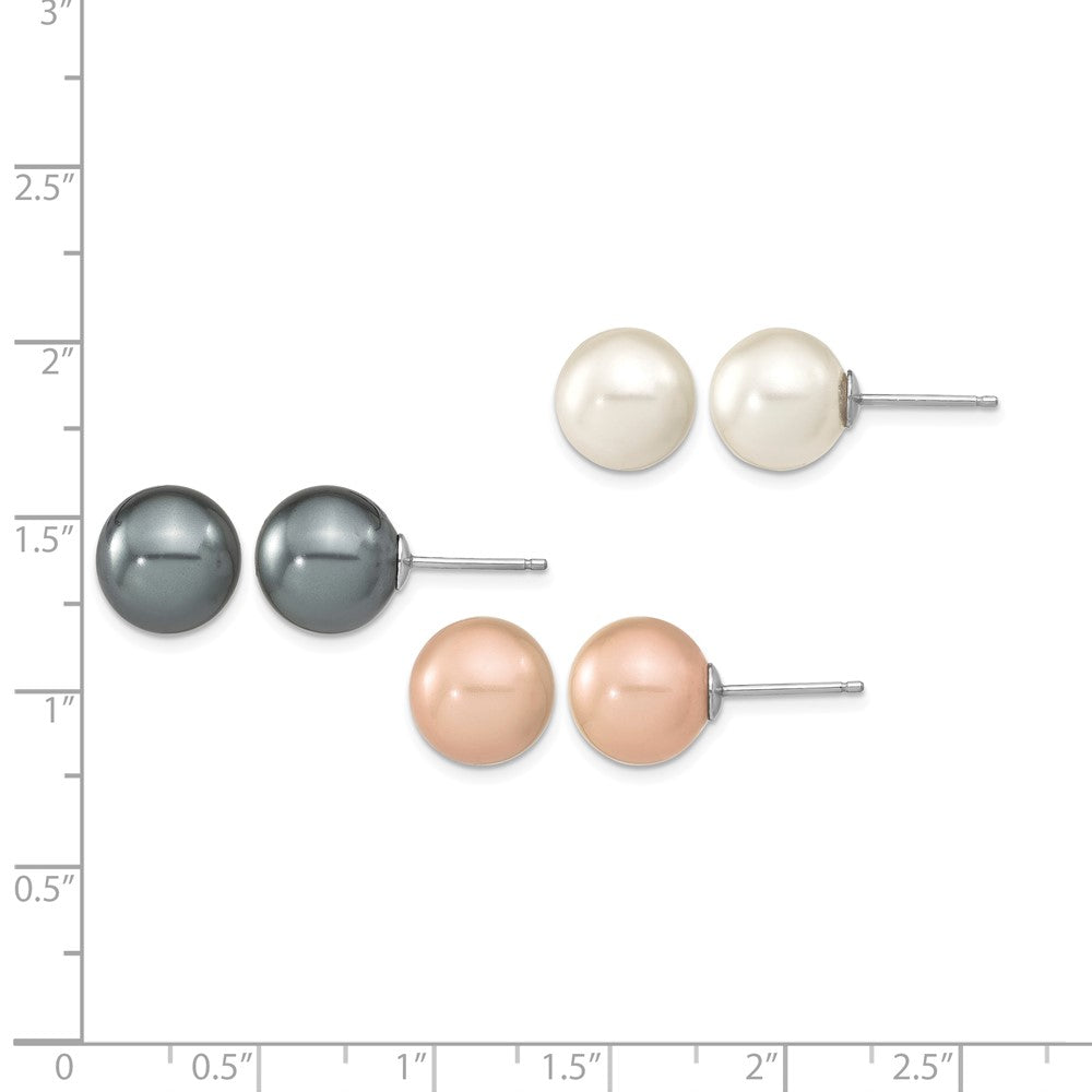 Sterling Silver RH 10-11mm Wht/Pink/Blk Imit. Shell Pearl Earring Set