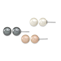 Sterling Silver RH 10-11mm Wht/Pink/Blk Imit. Shell Pearl Earring Set