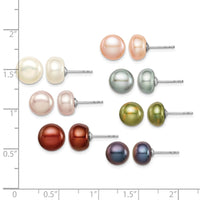 Sterling Silver Rhodium-plated 7 Pairs 8-9mm FWC Pearl Stud Ear Set