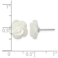 Sterling Silver Rh-plated 10mm White Mother of Pearl Flower Earrings