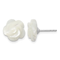 Sterling Silver Rh-plated 10mm White Mother of Pearl Flower Earrings