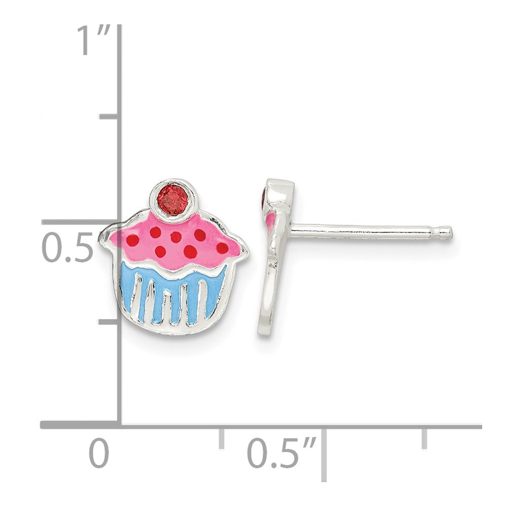 Sterling Silver Polished Enamel Garnet Cupcake Post Earrings