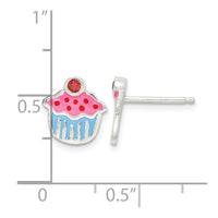 Sterling Silver Polished Enamel Garnet Cupcake Post Earrings