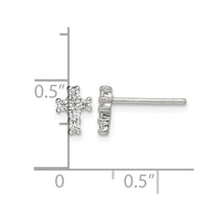 Sterling Silver Rhodium-plated Polished CZ Cross Post Earrings