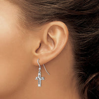 Sterling Silver Rhodium-plated Polished JESUS Cross Dangle Earrings