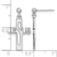 Sterling Silver Rhod-plated Polished JESUS Cross Post Dangle Earrings
