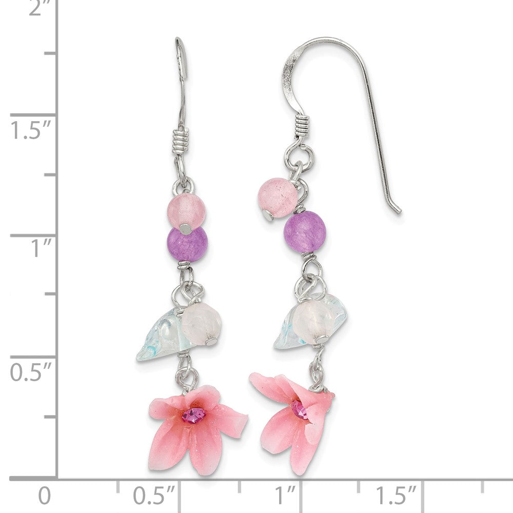 Sterling Silver Amethyst/CZ/Agate and Blue Topaz Flower Earrings