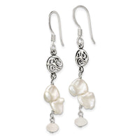 Sterling Silver Polished FWC Pearl & Moonstone Dangle Earrings