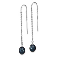 Sterling Silver RH-plated 7-8mm Black FWC Pearl Threader Earrings