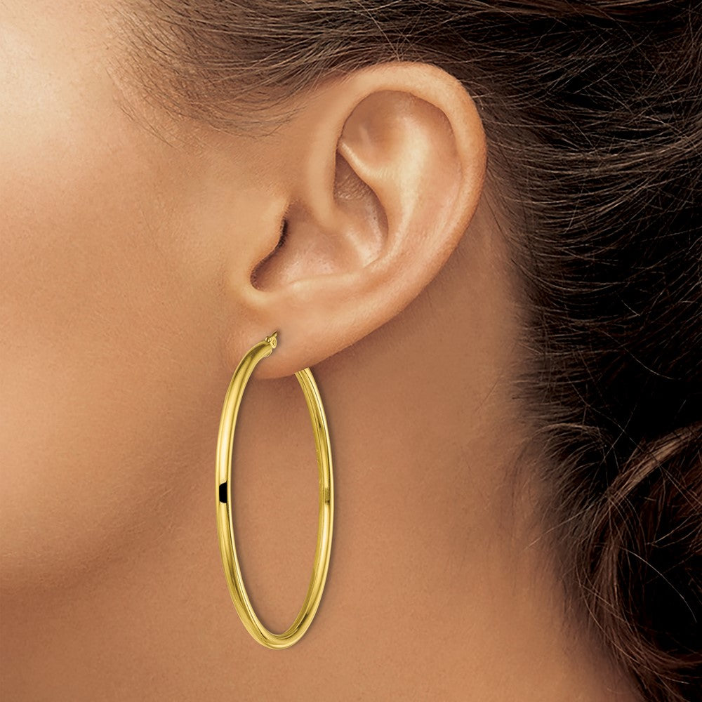 Sterling Silver Gold-Tone Polished 2.5x50mm Hoop Earrings