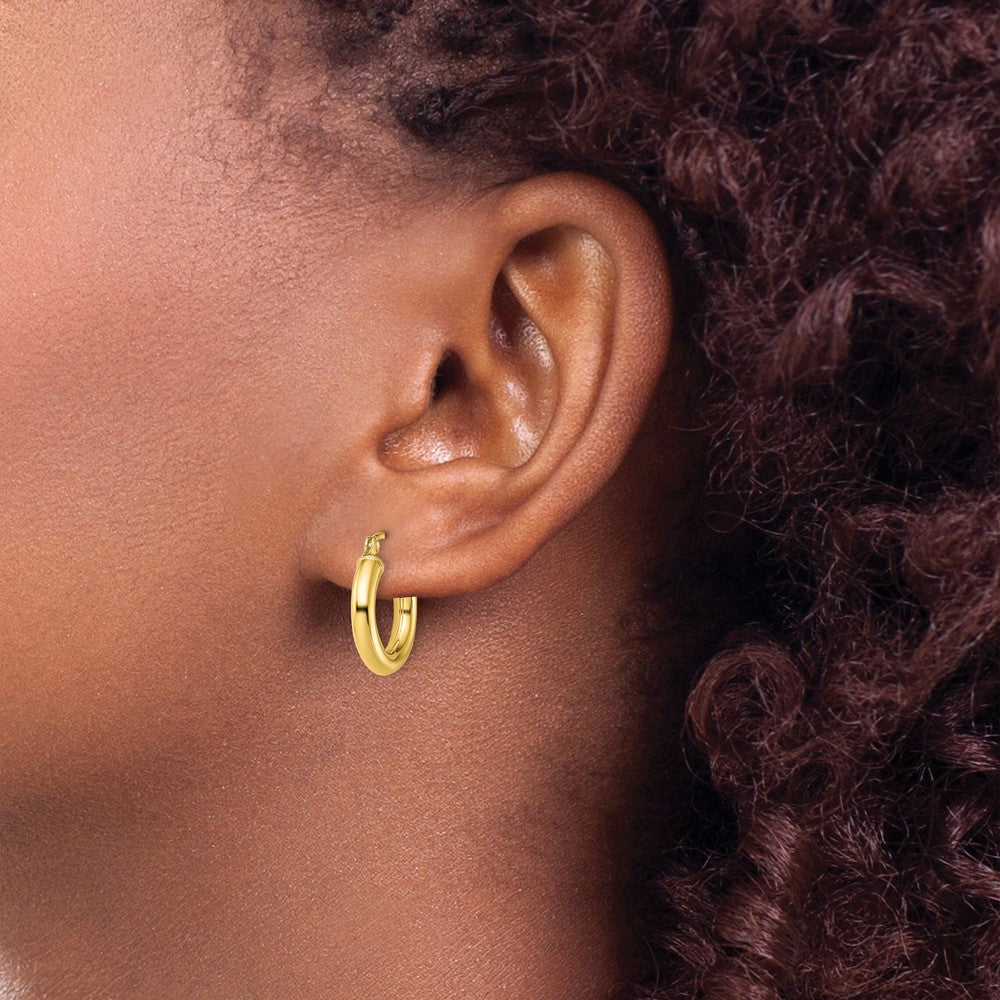 Sterling Silver Gold-Tone Polished 3x15mm Hoop Earrings