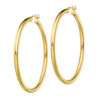Sterling Silver Gold-Tone Polished 3x55mm Hoop Earrings