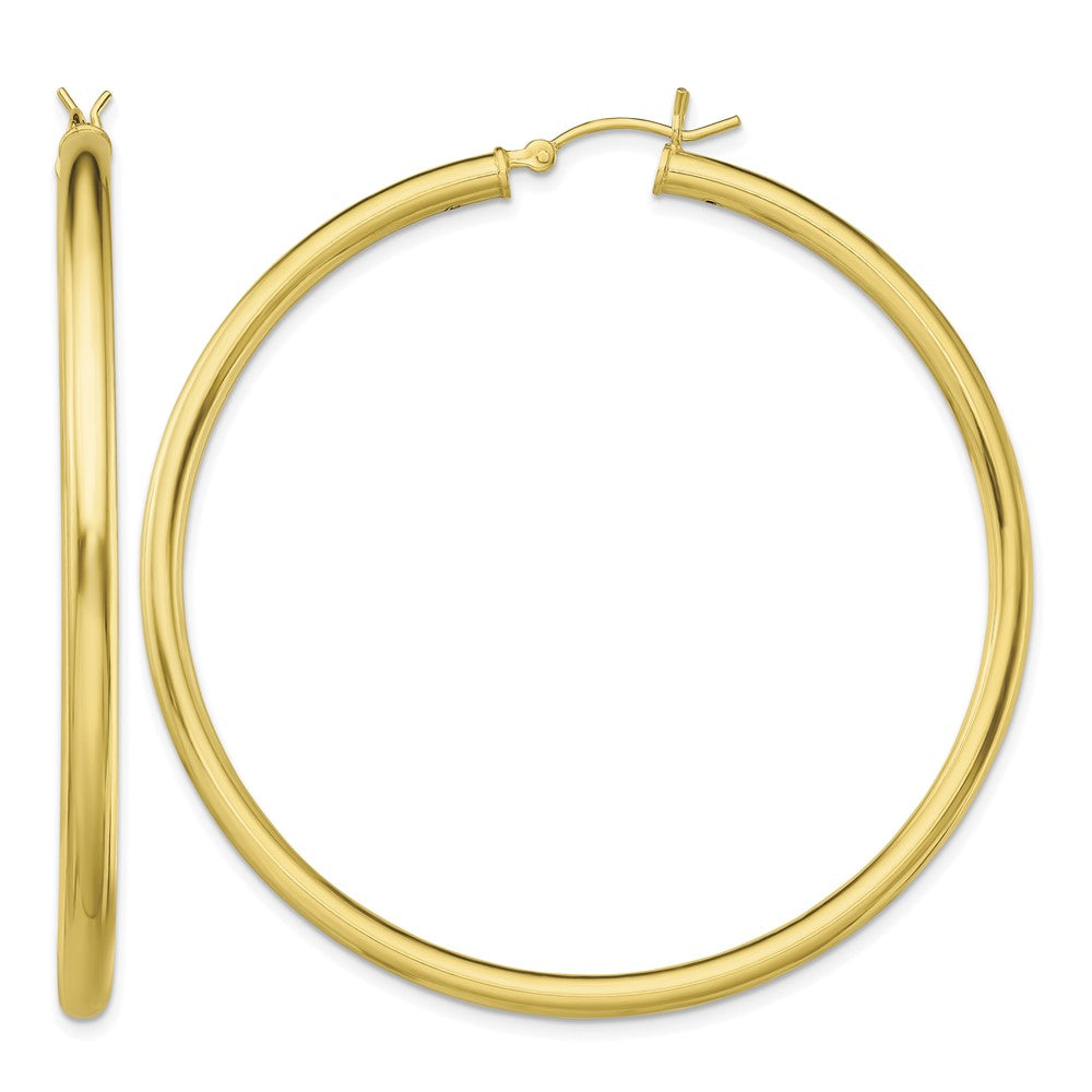 Sterling Silver Gold-Tone Polished 3x55mm Hoop Earrings