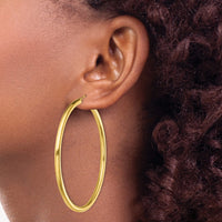 Sterling Silver Gold-Tone Polished 3x60mm Hoop Earrings
