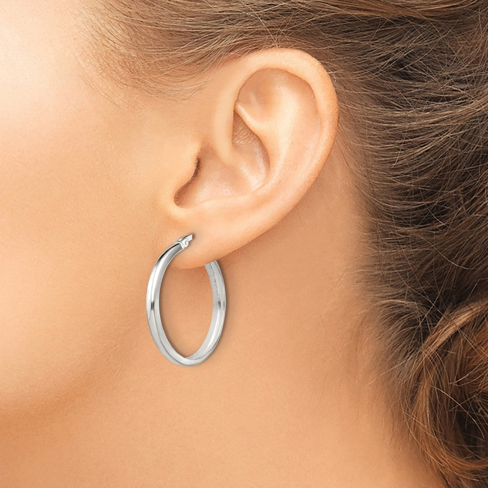 Sterling Silver Polished 4mm Round Hoop Earrings