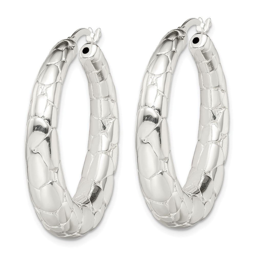 Sterling Silver Polished & Pebbled Round Hoop Earrings